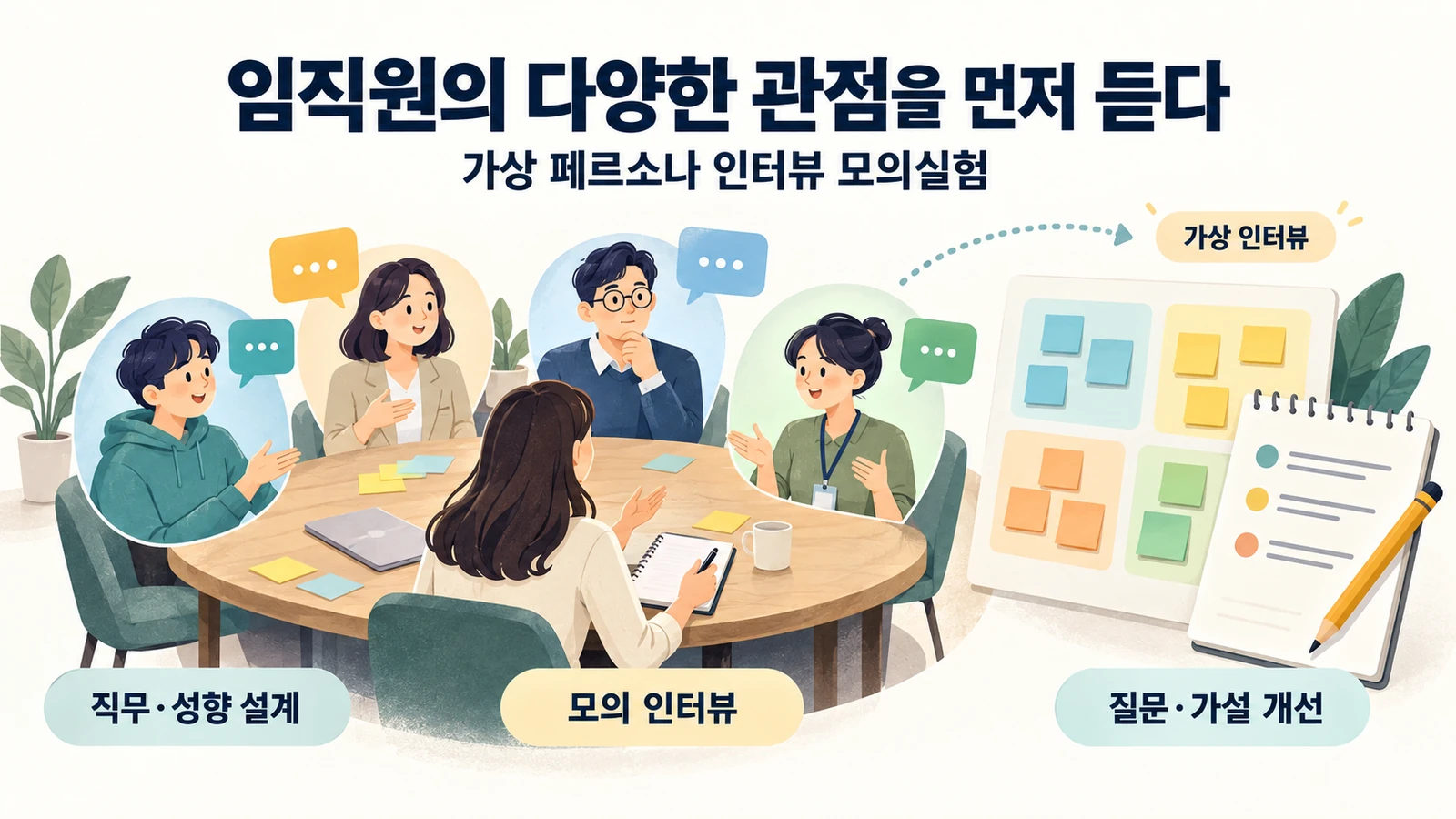 임직원 페르소나를 활용한 인터뷰 모의실험의 주요 내용을 설명하는 이미지