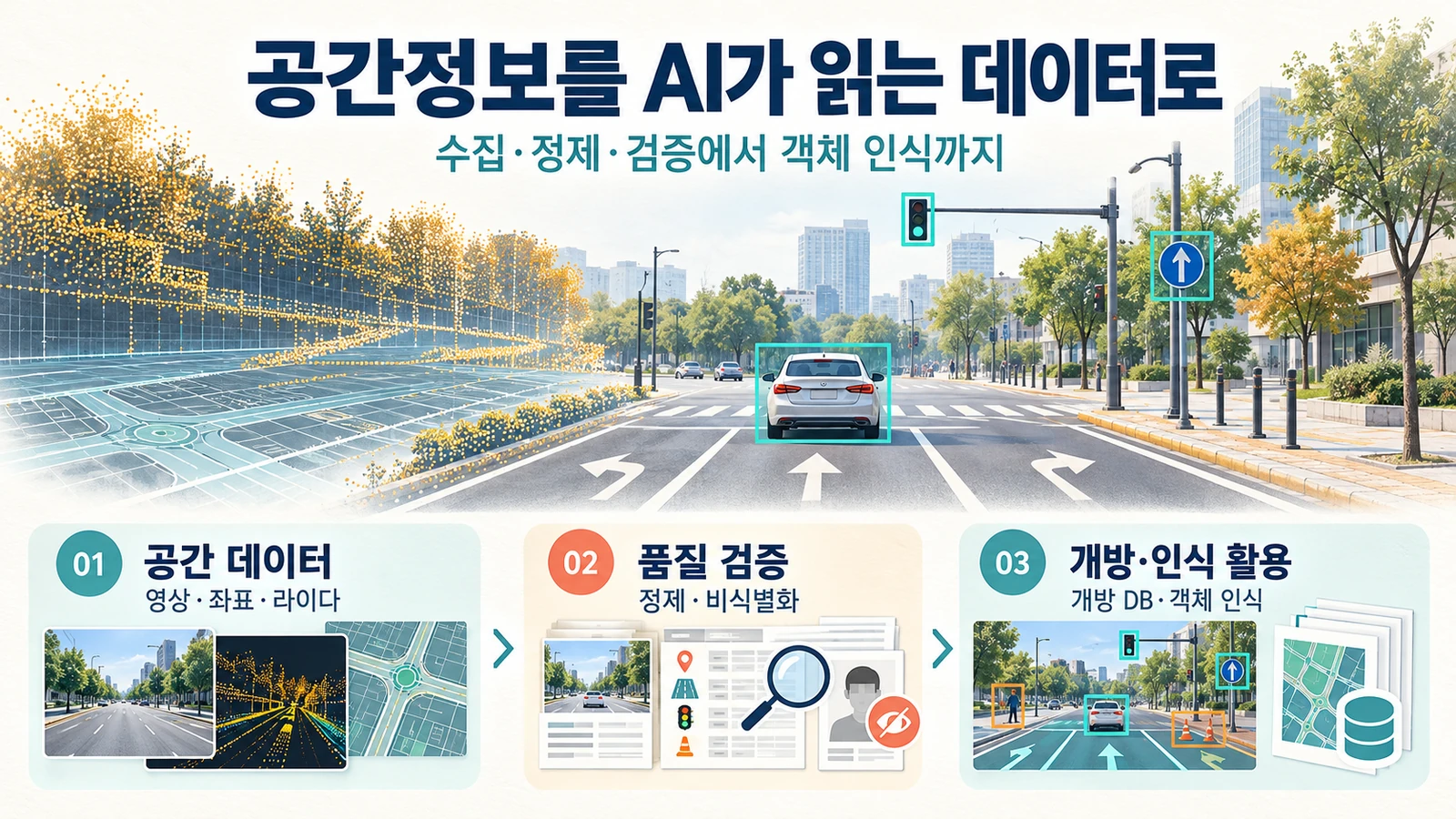 공간정보 개방 데이터와 인식 모델 기반의 주요 내용을 설명하는 이미지
