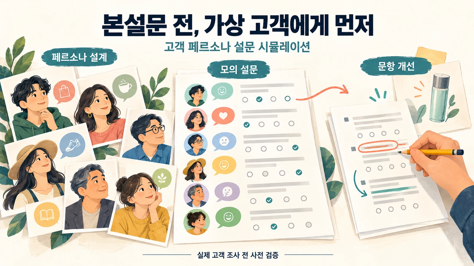 고객 페르소나 기반 설문 시뮬레이션의 주요 내용을 설명하는 이미지